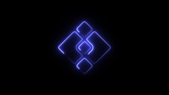 Blue neon abstract geometric diamond symbol on black background a glowing icon featuring multiple interlocking