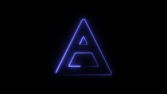 Blue neon triangle symbol on black background a glowing outline of a with an inner shape forms symbolic