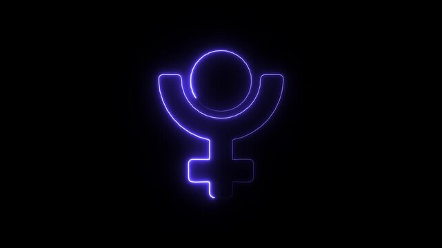 Pluto symbol neon icon on black background a bright blue outline of the astrological symbol for glows against