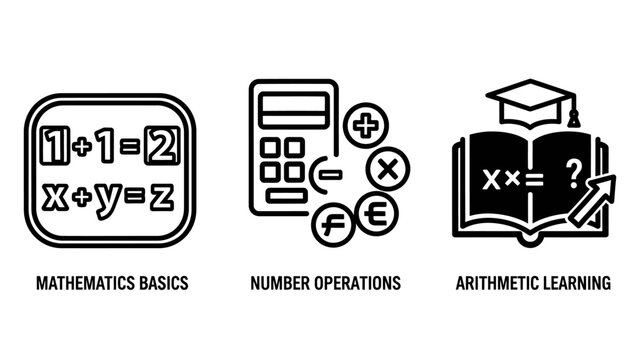 Mathematics and arithmetic learning icons with learning process digital learning online education mathematics operations arithmetic learning education calculator graduation counting