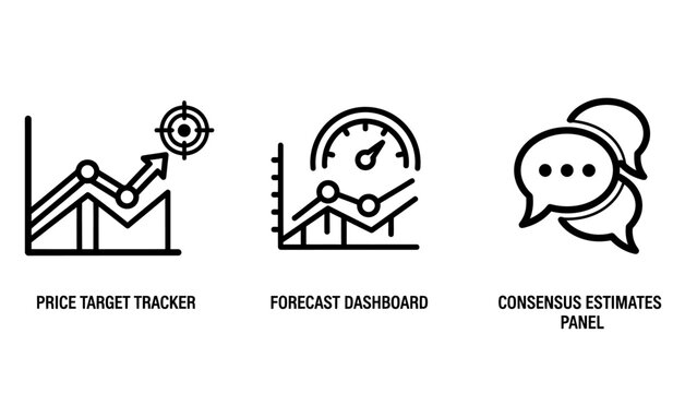Investment and financial growth analysis icons with investment forecast dashboard consensus estimates business analysis strategy planning statistics tracking performance management