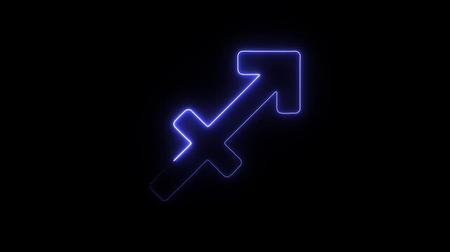 Blue neon outline of the sagittarius symbol on black background a glowing of the symbol, representing zodiac