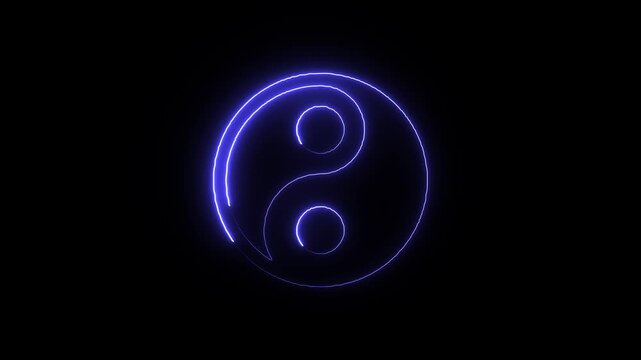Yin yang symbol glowing neon blue light on black background the iconic symbol rendered in a outline against