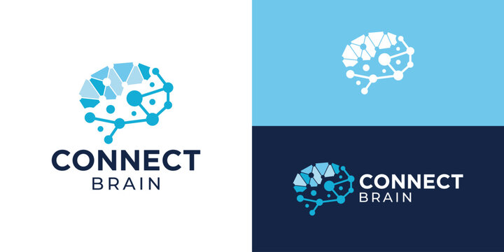 Creative modern connect brain logo template. Abstract brain with dot connection science symbol logo design vector illustration.