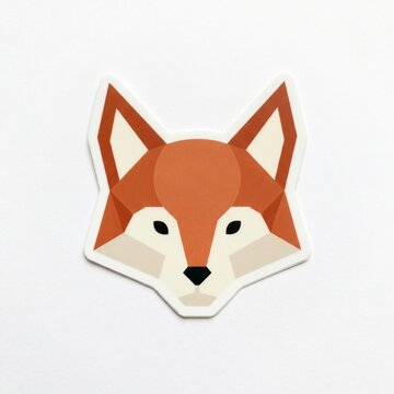 Geometric fox face sticker with orange and white fur in flat design style