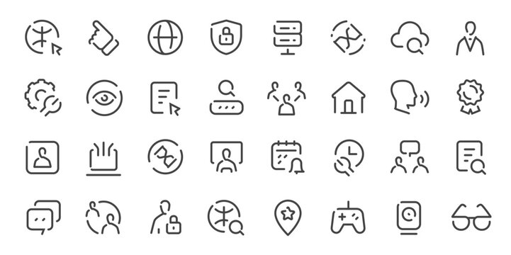 Technology and digital services outline icons set with cloud security network and communication symbols