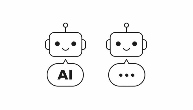 Robot, AI, Chatbot, Line Icon Set, Vector Illustration, Black and White, Simple Design, Communication Symbols