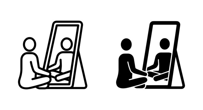 Self Reflection Icon Set, Person Looking in Mirror, Inner Self Concept, Mental Health Icons, Mindfulness Vector Art