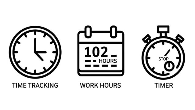 Time tracking work hours timer icons with clock calendar stopwatch tracking stopwatch calendar schedule workload deadline appointment productivity management business duration workflow