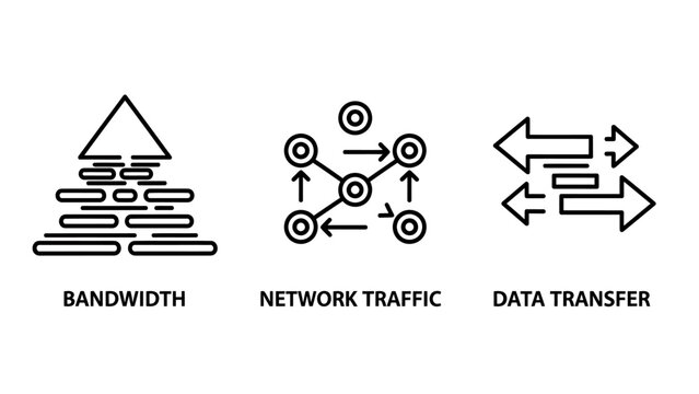 Icons for bandwidth network traffic data transfer with bandwidth transfer internet connection communication technology information download computer wireless abstract illustration isolated