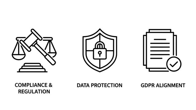 Compliance data protection gdpr alignment icons with legal compliance regulatory compliance data privacy information security personal data compliance regulation security information document