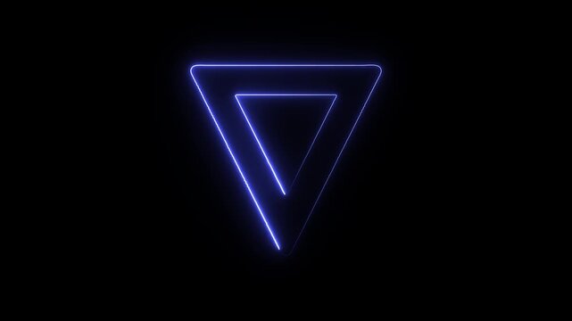 Blue neon inverted triangle shape on black background, a glowing outline forming an with an inner
