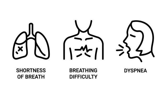 Shortness of breath breathing difficulty dyspnea medical symptom line icons set with icon set respiratory condition difficulty uncomfortable diagnosis hospital healthcare infographic wheezing