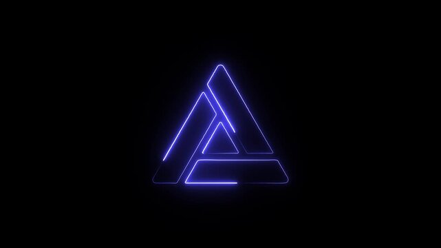 Abstract blue neon outline stylized letter a or pyramid shape on black background an visual featuring