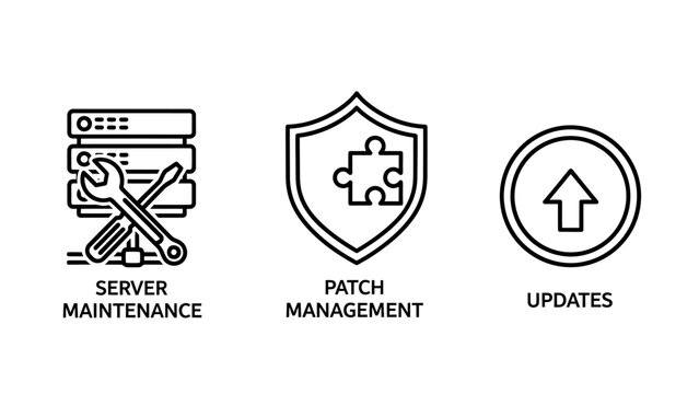 Server maintenance patch management software updates icons with maintenance management software security technology screwdriver protection installation infrastructure administration business