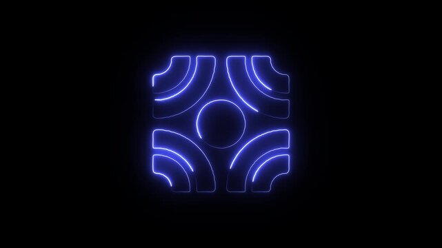 Abstract glowing blue neon square geometric pattern with central circle a hypnotic featuring vivid