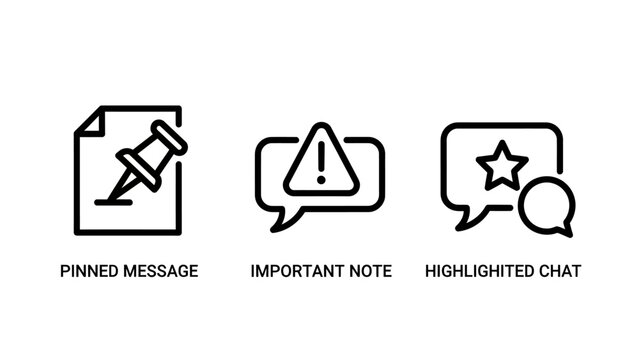 Communication and messaging app feature icons showing pinned message important note and highlighted chat status with messaging communication interface important highlighted notification feedback