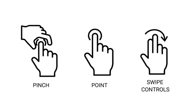 Set of hand gestures for touchscreen interaction icons with touchscreen interface interaction navigation illustration technology movement operating software application