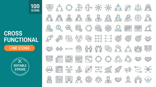 A collection of 100 cross-functional line icons for business and communication jpg