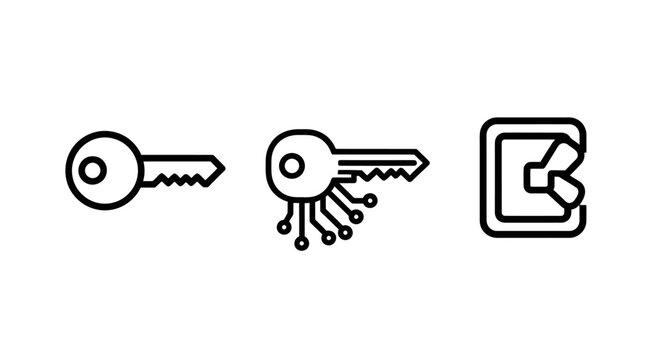 Key digital encrypted key and security lock icon set encrypted security password authentication protection technology software encryption computer illustration business cybersecurity