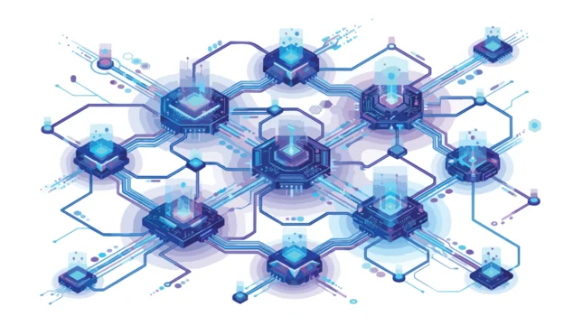 Digital Network Of Interconnected Glowing Nodes.
