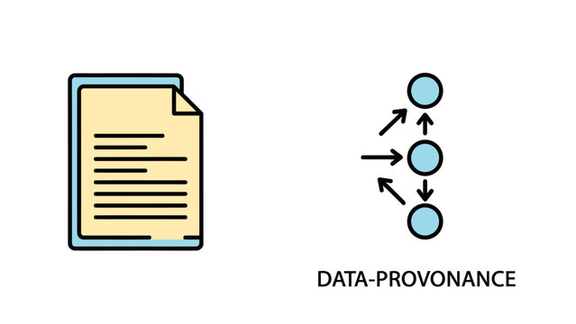 Data provenance concept document and node diagram with provenance document tracking information technology analysis research documentation structure connection business metadata management