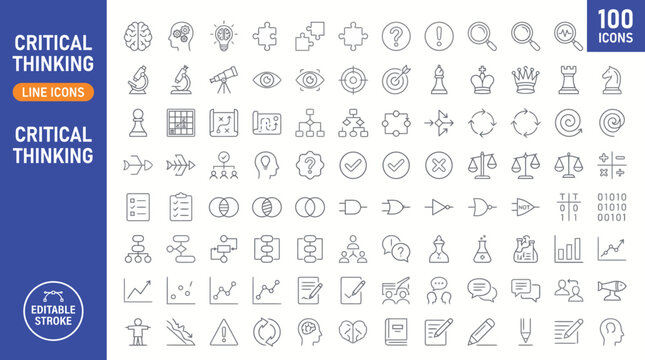 A collection of 100 critical thinking line icons for problem solving and decision making jpg