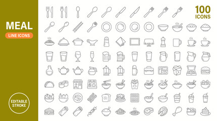 A collection of 100 editable meal line icons including food and drink symbols jpg © fahim