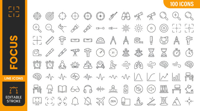 A collection of line icons focused on productivity and time management jpg
