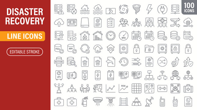 A collection of line icons for disaster recovery and business continuity planning jpg