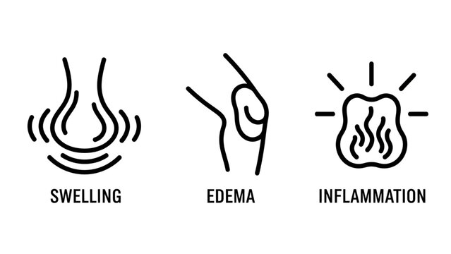 Medical swelling edema and body inflammation condition symbol icons with swelling inflammation condition treatment healthcare disorder physical clinical diagnostic medicine wellness