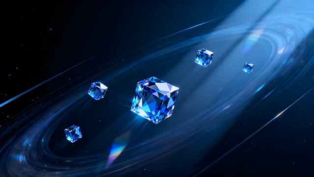 Blue crystal cubes in space