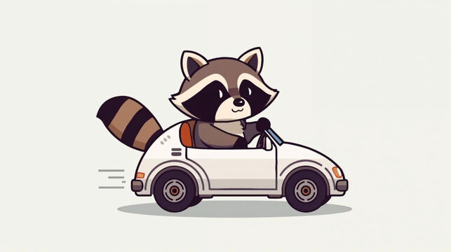 Funny raccoon inside car vector illustration