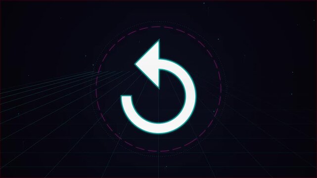 Digital Undo Arrow Icon Rotating in a Futuristic Cyber Data Space