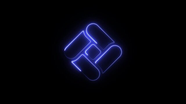 Abstract blue neon interconnected square symbol a glowing symbol featuring four rounded shapes forming