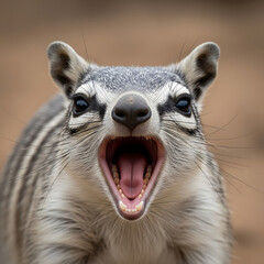 Fototapeta premium Close-up of a Ring-tailed Lemur with its mouth wide open, showing its teeth