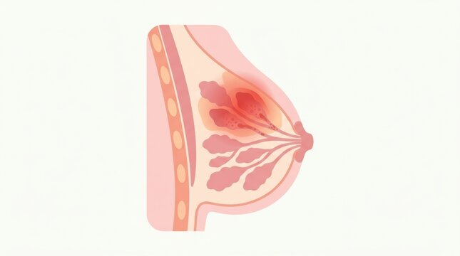 Anatomical details of mastitis, highlighting breast inflammation and its effects for educational use in health topics.