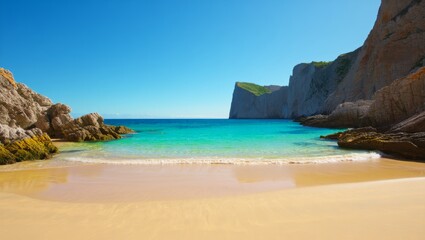 Obraz premium Secluded Beach Cove with Turquoise Water and Cliffs