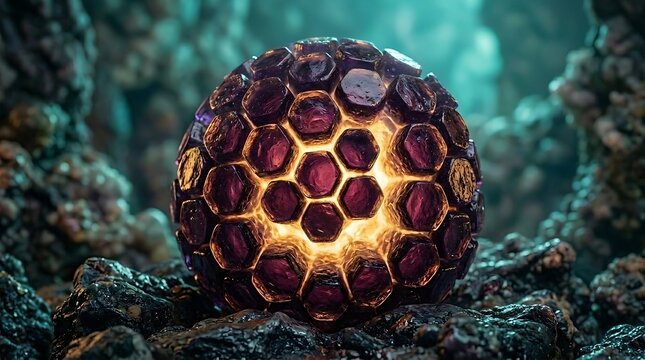 Glowing Hexagonal Crystal Sphere Amethyst Gemstone Fantasy 3D Render
