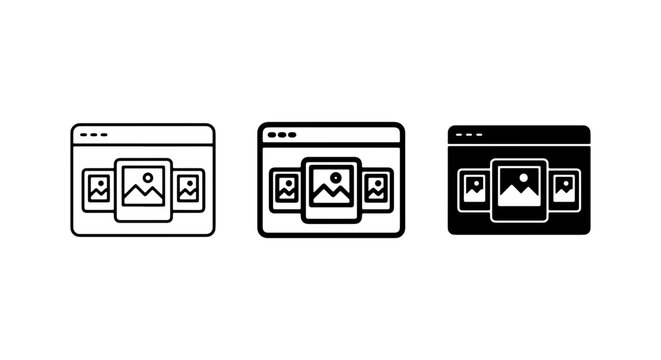 Website Gallery Icons, Digital Media Display, Online Photo Album, Vector Art
