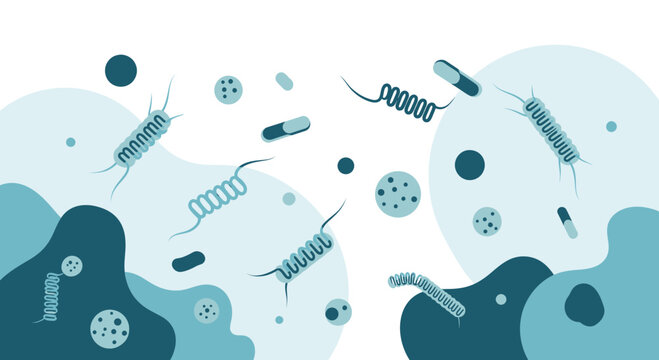 Microscopic Bacteria and Viruses in Blue Tones - Science and Biology Concept