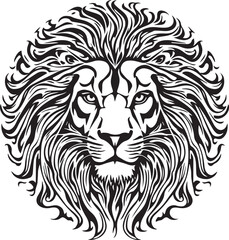 Obraz premium Lion head vector illustration mascot design featuring wild animal king of jungle symbol in black silhouette style logo art