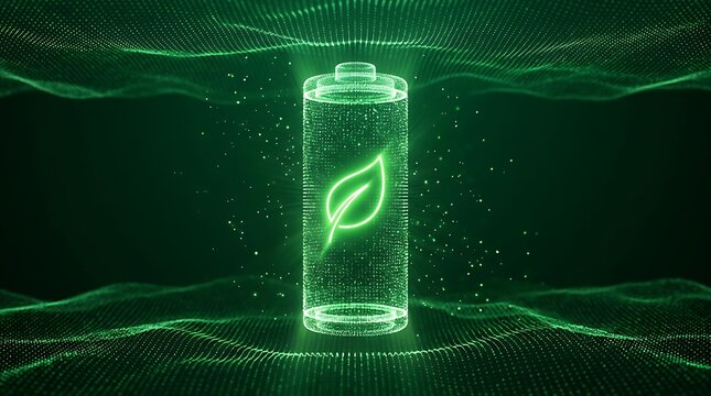 Energi Hijau Terbarukan: Simbol Baterai dengan Daun sebagai Indikator Ramah Lingkungan Digital