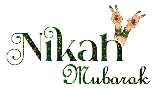 Nikah Mubarak Muslim Wedding Typography Islamic Marriage with Mehndi Hands Vector