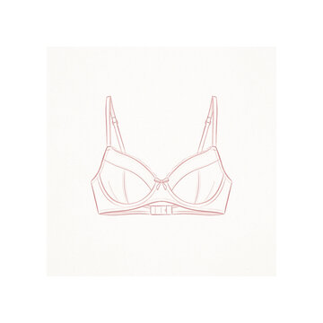 Line art illustration of a coral colored underwire bra on a white background