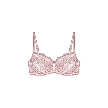 Pink lace bra design delicate floral pattern isolated on white background