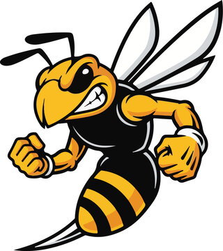 Aggressive hornet mascot vector illustration isolated on white