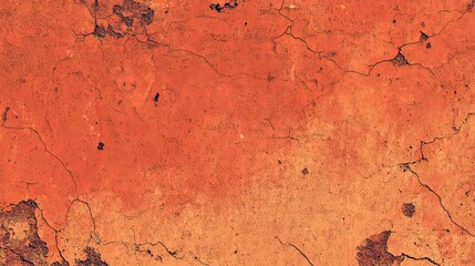 Fototapeta premium Orange Red Vintage Cracked Wall Texture, Mottled Cracking Earth Surface, Terracotta Rough Grain, Abstract Retro Background for Poster and Packaging Design