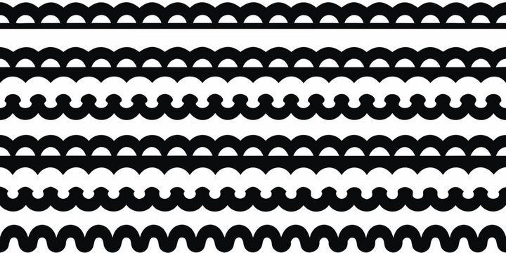 black and white scalloped wave pattern on white background
