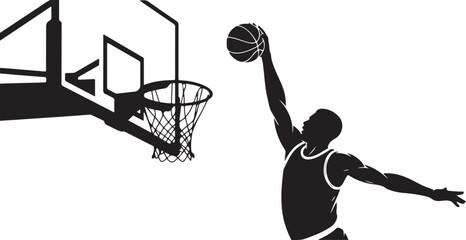 Silhouette of basketball player dunking on a hoop silhouette vector illustration © alimon